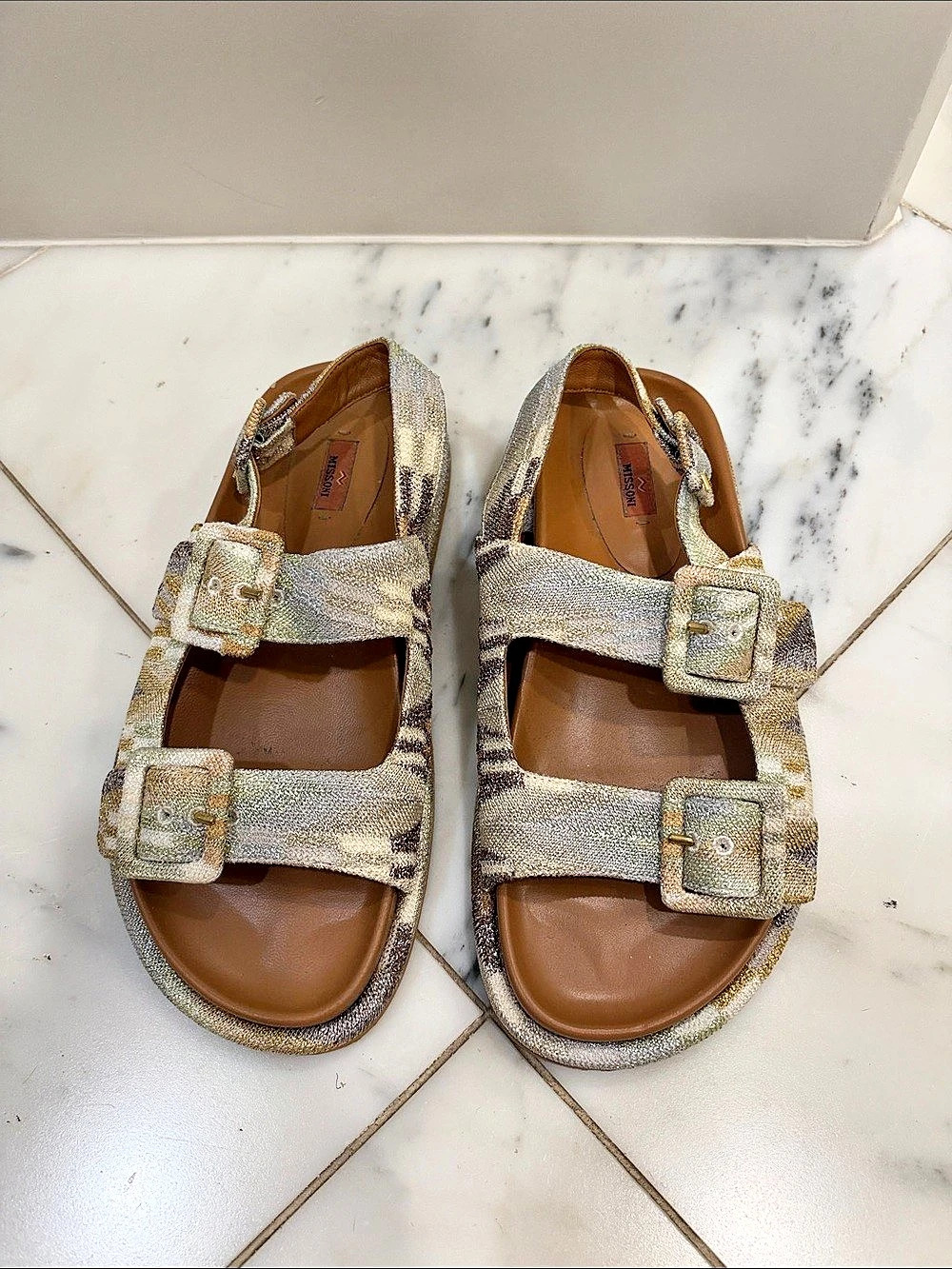 Missoni Two-Buckle Sandals in Gold